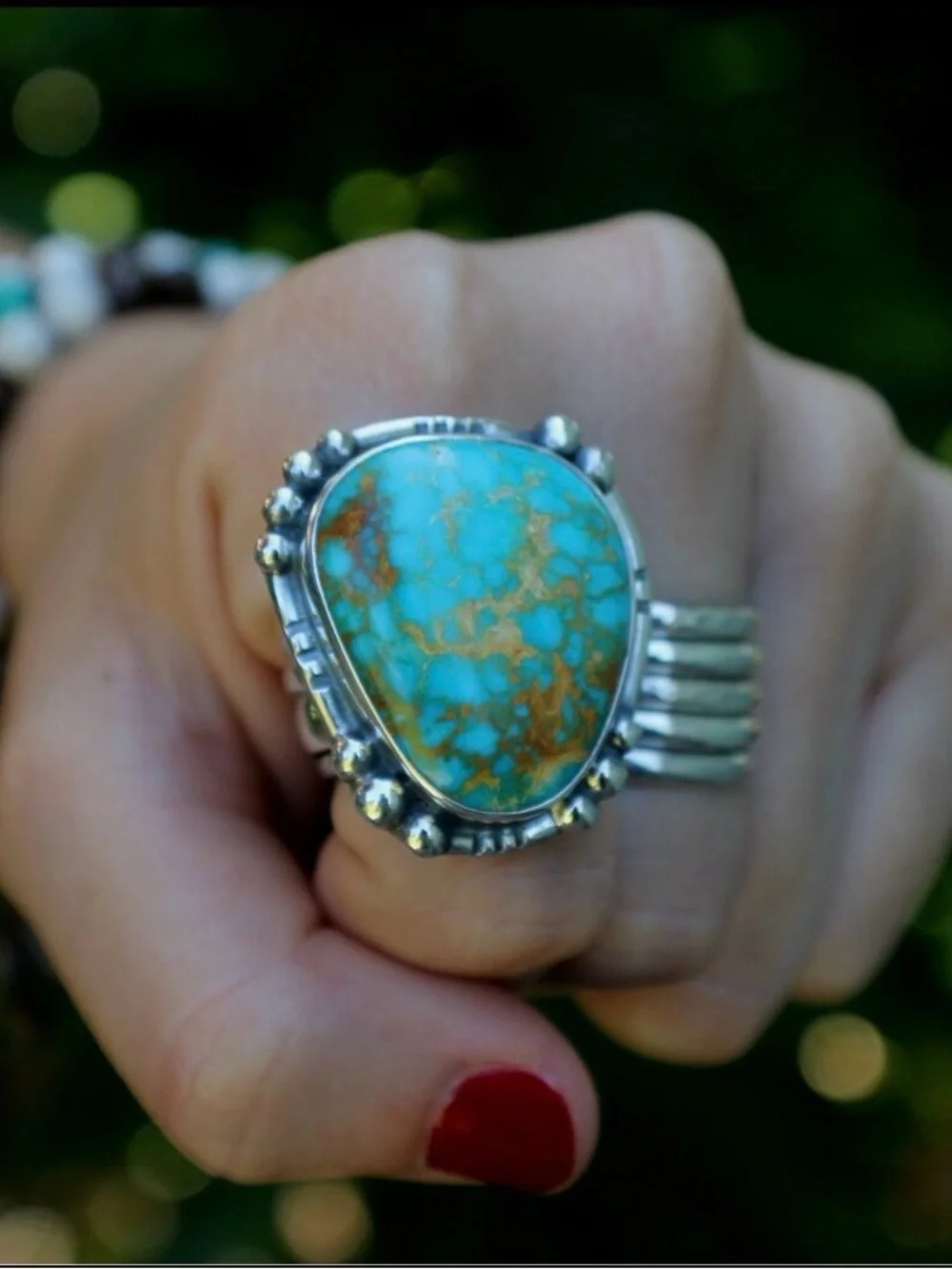 Exquisite Turquoise Statement Ring in Blue-Green. Women Men Unisex Jewelry